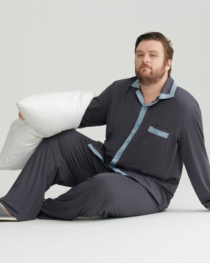 RC Modal Antimicrobial Protection Gray Contrast Trim Long Sleeves Pajamas Set