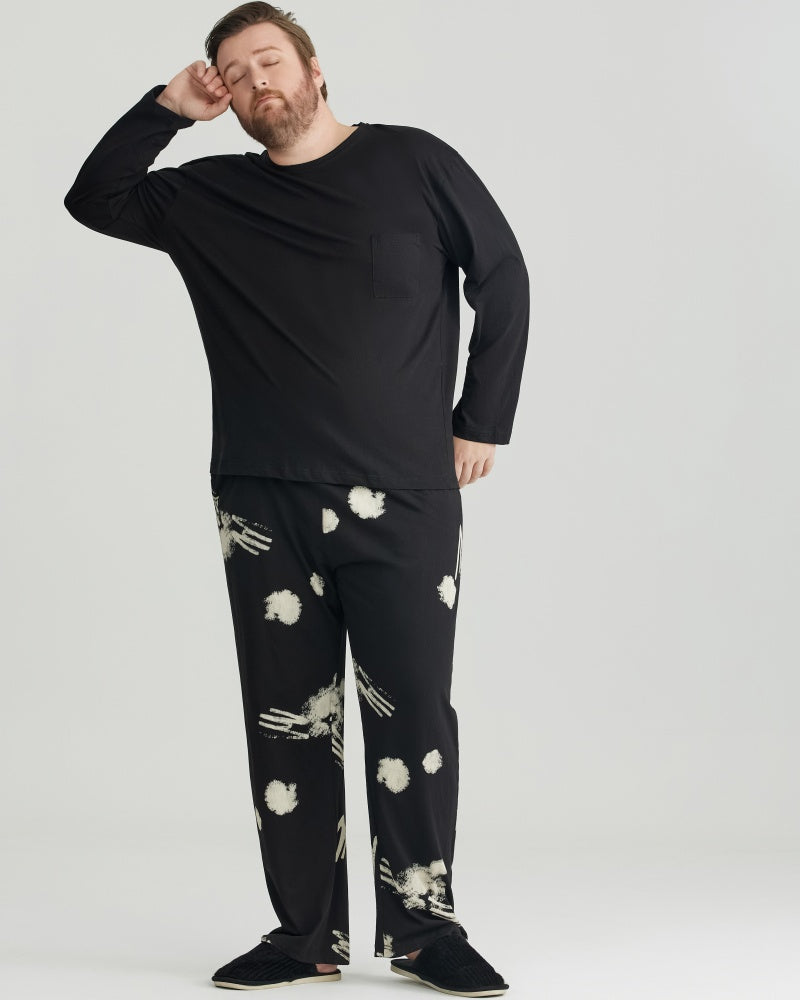 Ultra-Soft 100% Cotton Black Solid Top & Printed Pants Pajamas Set