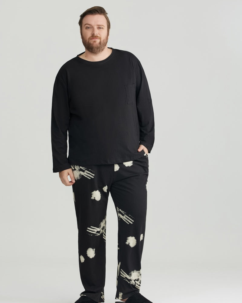 Ultra-Soft 100% Cotton Black Solid Top & Printed Pants Pajamas Set