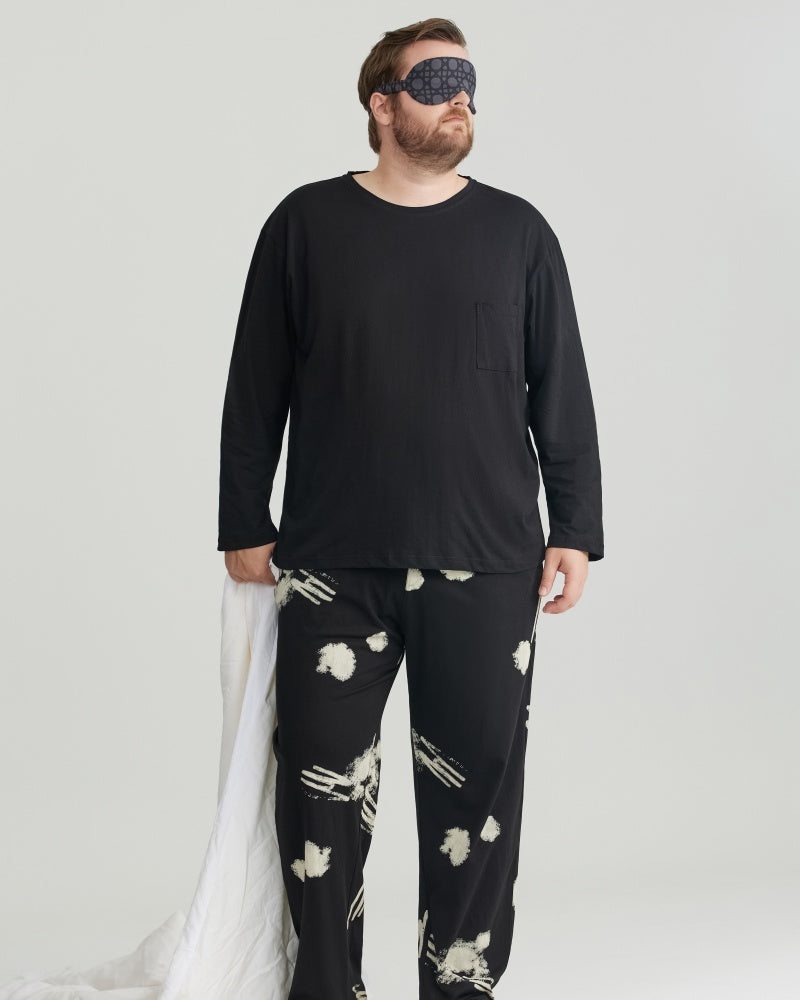 Ultra-Soft 100% Cotton Black Solid Top & Printed Pants Pajamas Set