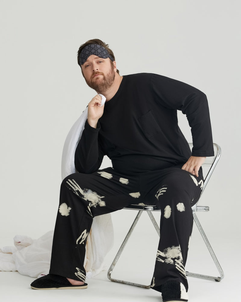 Ultra-Soft 100% Cotton Black Solid Top & Printed Pants Pajamas Set