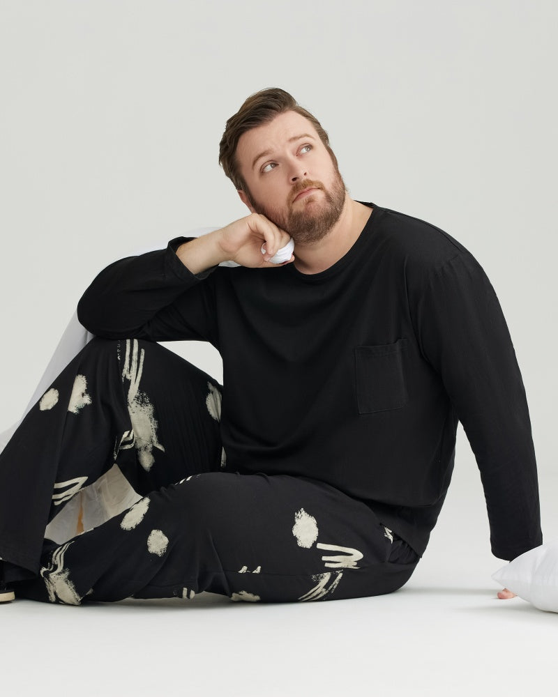 Ultra-Soft 100% Cotton Black Solid Top & Printed Pants Pajamas Set