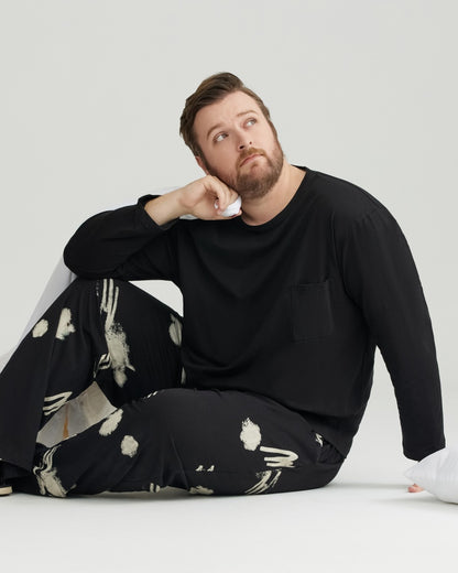 Ultra-Soft 100% Cotton Black Solid Top & Printed Pants Pajamas Set