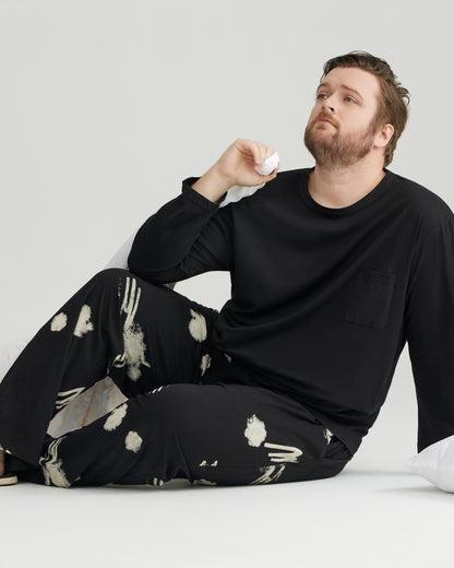 Ultra-Soft 100% Cotton Black Solid Top & Printed Pants Pajamas Set