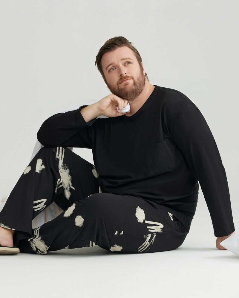 Ultra-Soft 100% Cotton Black Solid Top & Printed Pants Pajamas Set