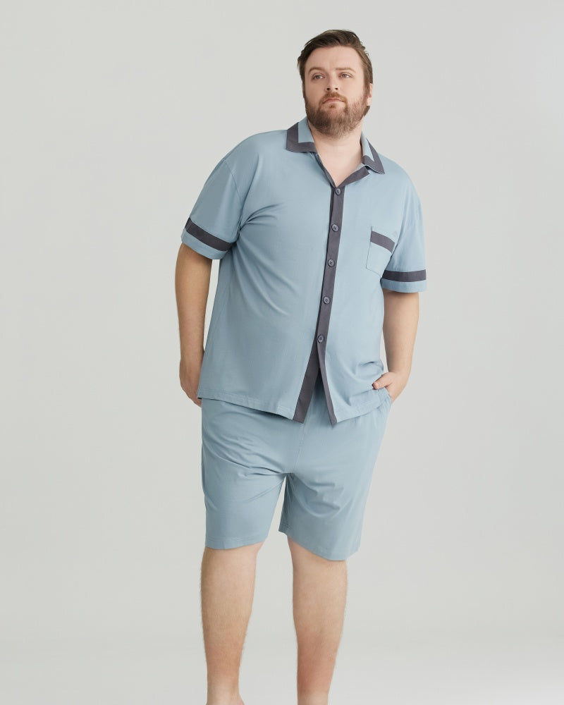 Dusty Blue Contrast Trim RC Modal pajamas Set with 5A Antibacterial Fabric
