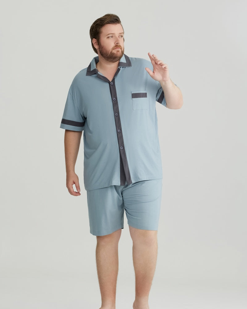 Dusty Blue Contrast Trim RC Modal pajamas Set with 5A Antibacterial Fabric