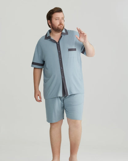 Dusty Blue Contrast Trim RC Modal pajamas Set with 5A Antibacterial Fabric