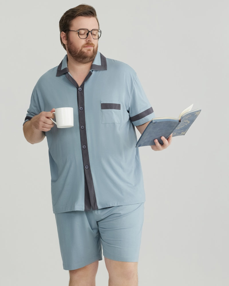 Dusty Blue Contrast Trim RC Modal pajamas Set with 5A Antibacterial Fabric