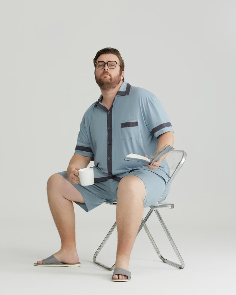 Dusty Blue Contrast Trim RC Modal pajamas Set with 5A Antibacterial Fabric