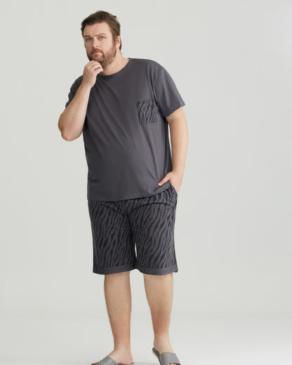Silky-soft Combed Cotton Charcoal Wavy Short Sleeves Pajamas Set