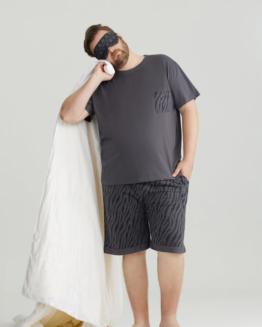 Silky-soft Combed Cotton Charcoal Wavy Short Sleeves Pajamas Set