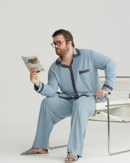 RC Modal Antimicrobial Protection Dusty Blue Contrast Trim Long Sleeves Pajamas Set