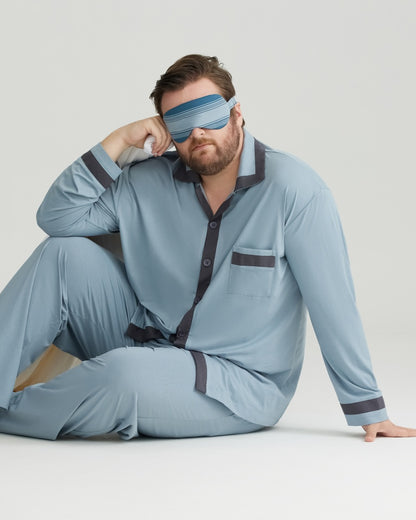 RC Modal Antimicrobial Protection Dusty Blue Contrast Trim Long Sleeves Pajamas Set