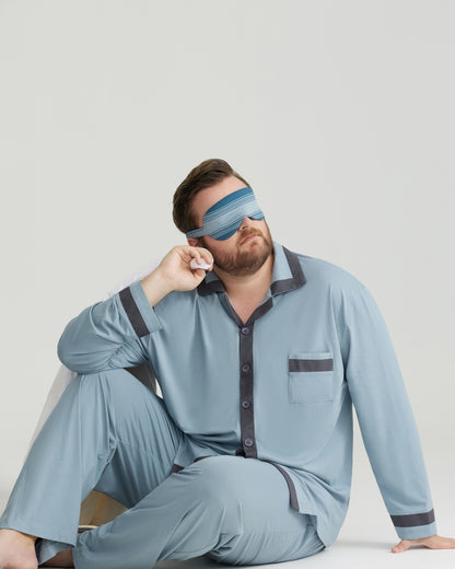 RC Modal Antimicrobial Protection Dusty Blue Contrast Trim Long Sleeves Pajamas Set