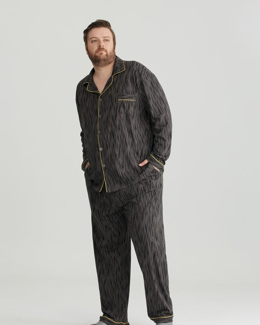 Charcoal Wavy Ultra-Soft 100% Cotton Long Sleeves Pajamas Set