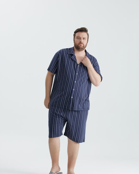 Ultra Soft 100% Cotton Deep Blue Stripes Pajamas Set