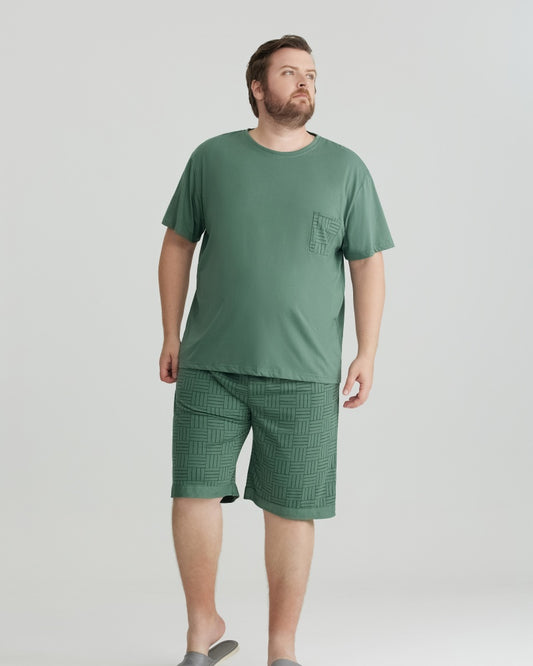 Silky-soft Combed Cotton Green Short Sleeves Pajamas Set
