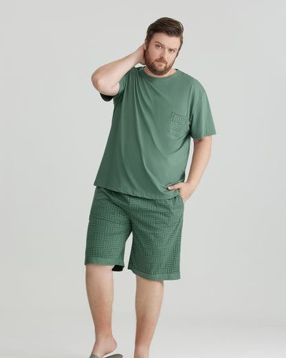 Silky-soft Combed Cotton Green Short Sleeves Pajamas Set