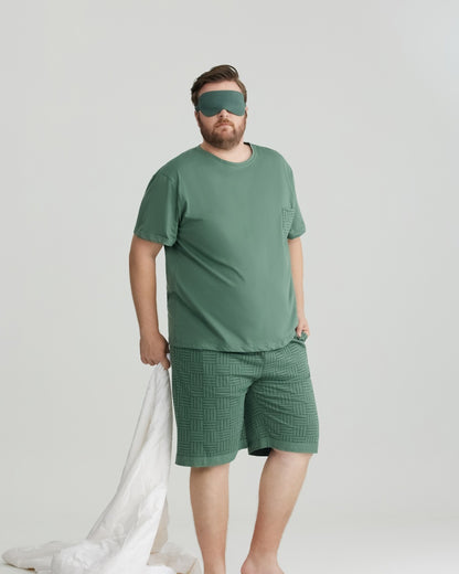 Silky-soft Combed Cotton Green Short Sleeves Pajamas Set