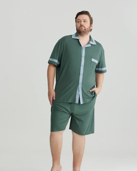 Green Contrast Trim RC Modal pajamas Set with 5A Antibacterial Fabric