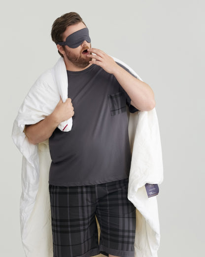 Silky-soft Combed Cotton Charcoal Plaid Short Sleeves Pajamas Set