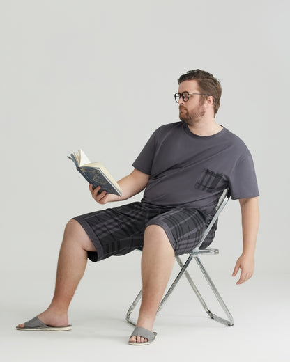 Silky-soft Combed Cotton Charcoal Plaid Short Sleeves Pajamas Set