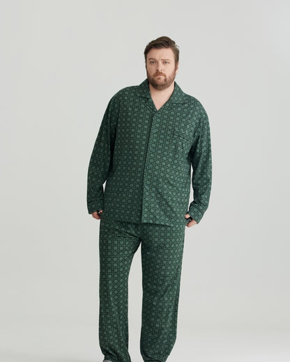 Green Checkered Pattern RC Modal Long Sleeves Pajamas Set
