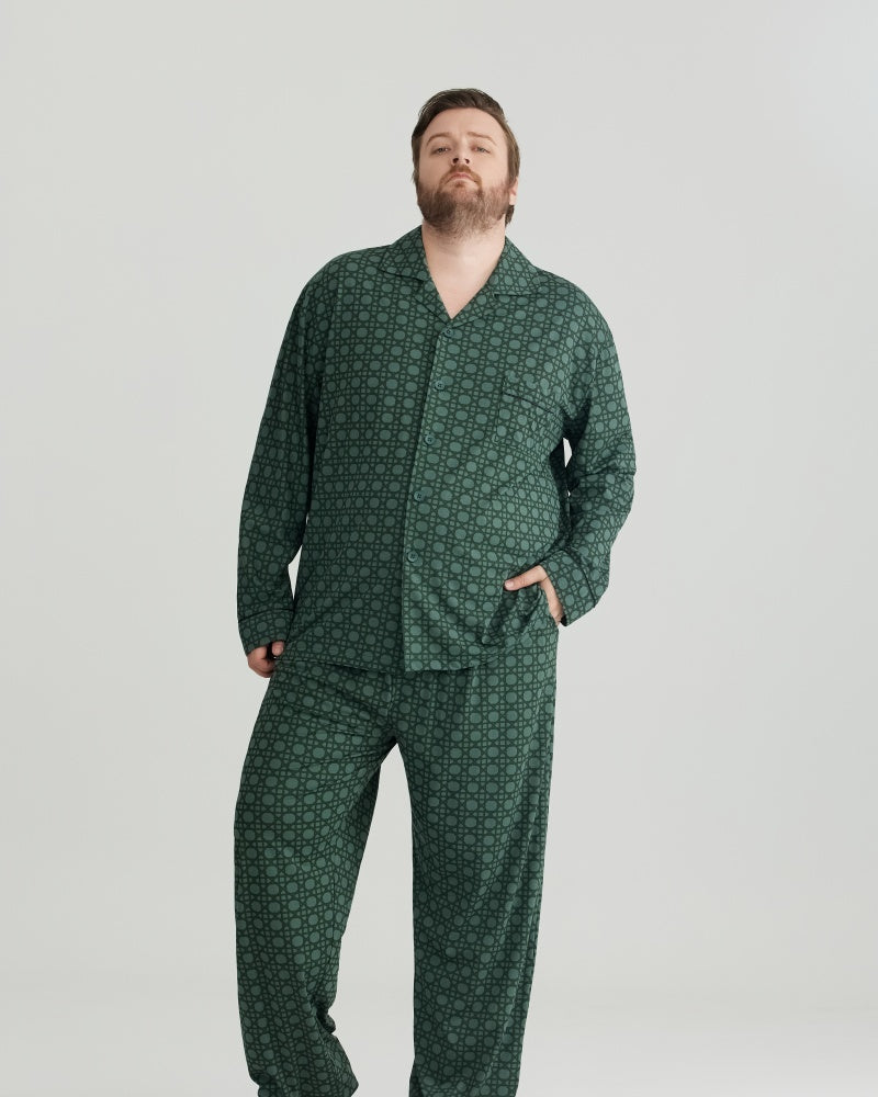 Green Checkered Pattern RC Modal Long Sleeves Pajamas Set