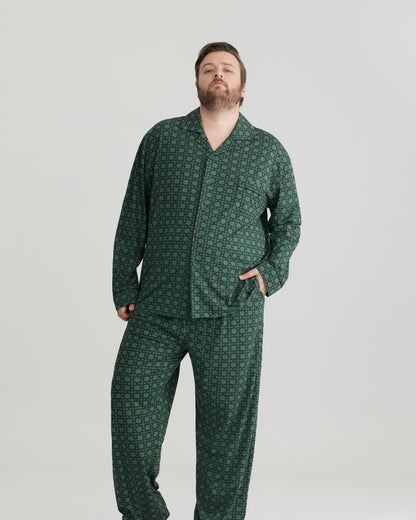 Green Checkered Pattern RC Modal Long Sleeves Pajamas Set