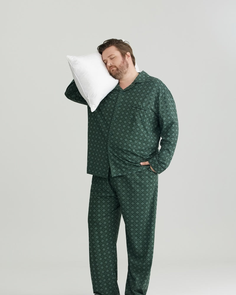 Green Checkered Pattern RC Modal Long Sleeves Pajamas Set
