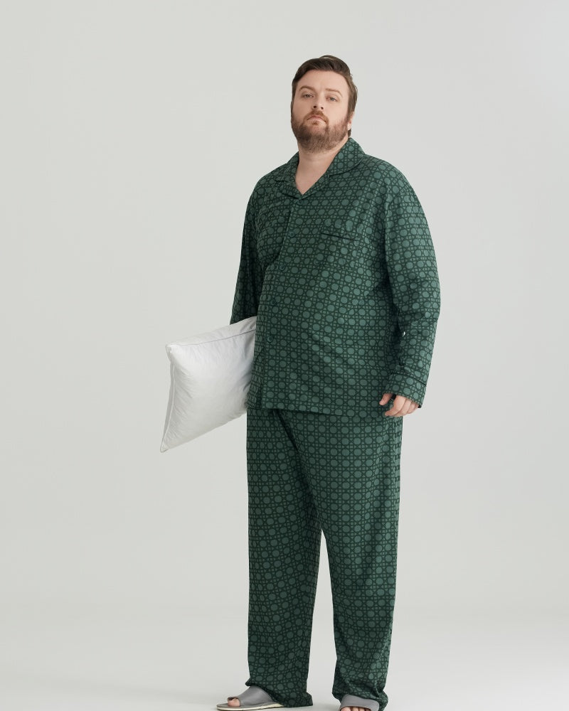 Green Checkered Pattern RC Modal Long Sleeves Pajamas Set