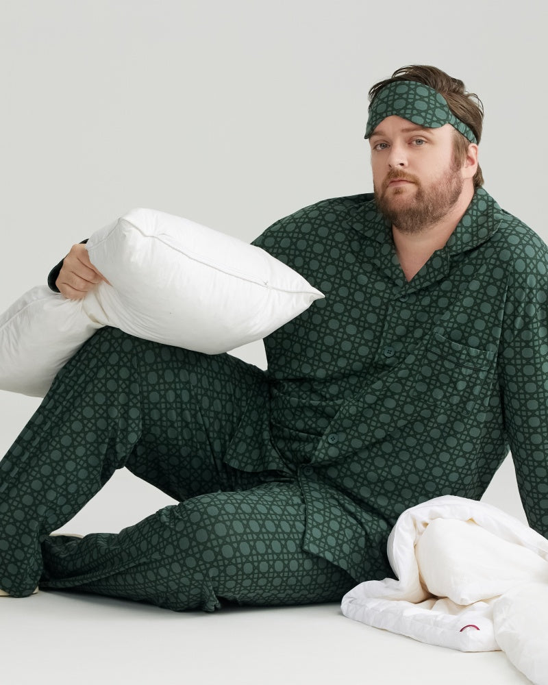 Green Checkered Pattern RC Modal Long Sleeves Pajamas Set