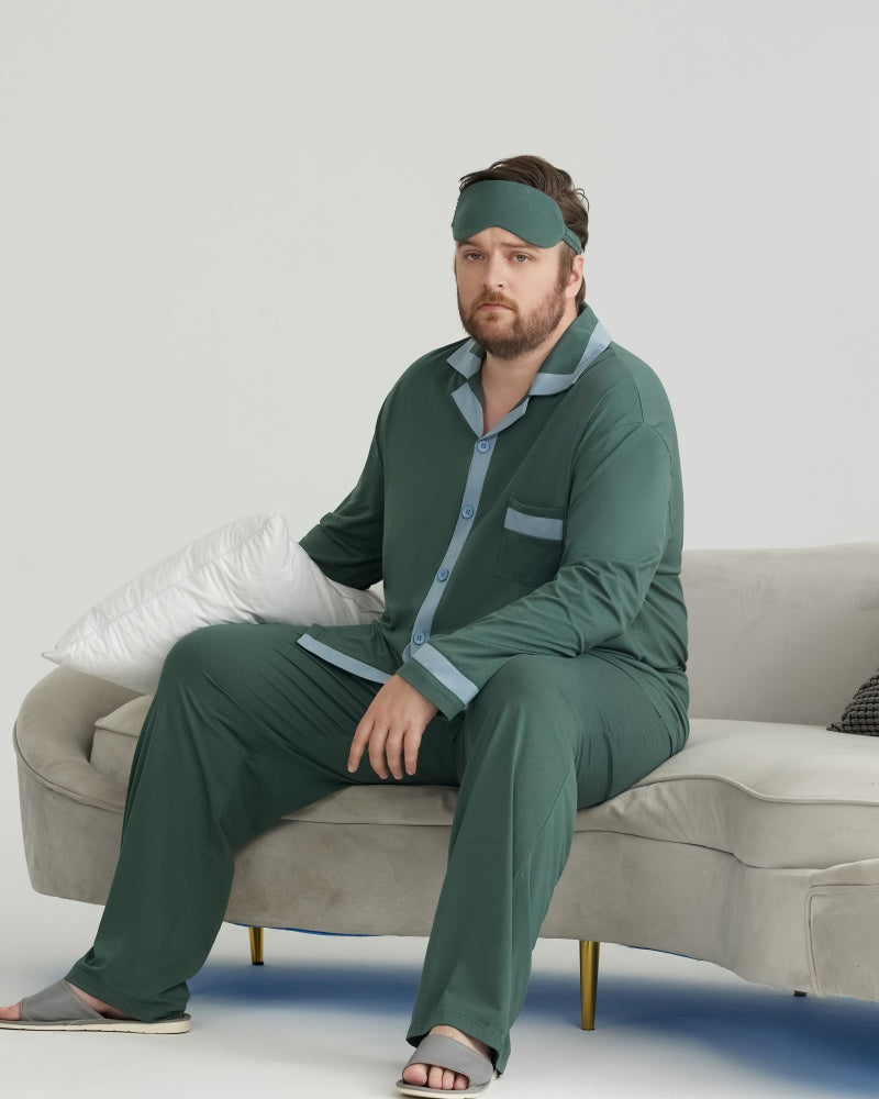RC Modal Antimicrobial Protection Green Contrast Trim Long Sleeves Pajamas Set