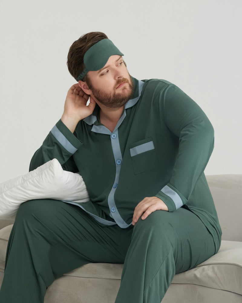 RC Modal Antimicrobial Protection Green Contrast Trim Long Sleeves Pajamas Set