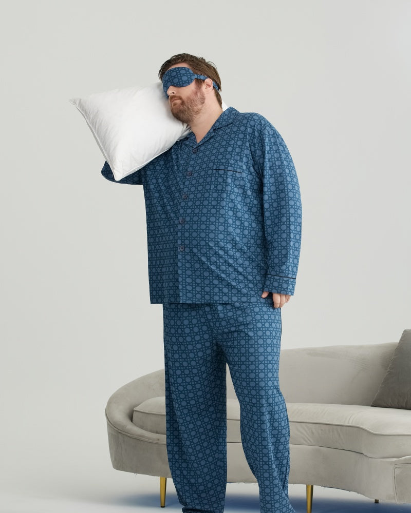 Deep Blue Checkered Pattern RC Modal Long Sleeves Pajamas Set