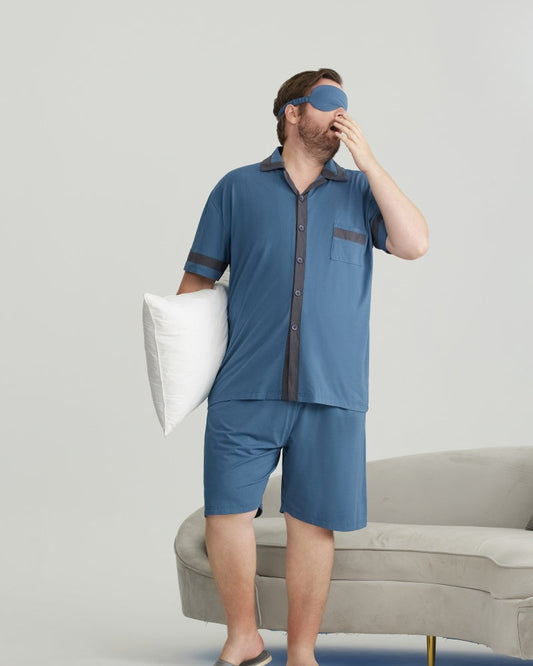 Deep Blue Contrast Trim RC Modal pajamas Set with 5A Antibacterial Fabric