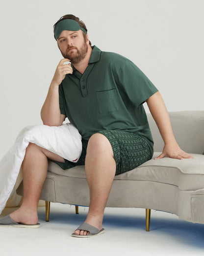 Green Solid Top & Checkered Shorts RC Modal Pajama Set with Collar