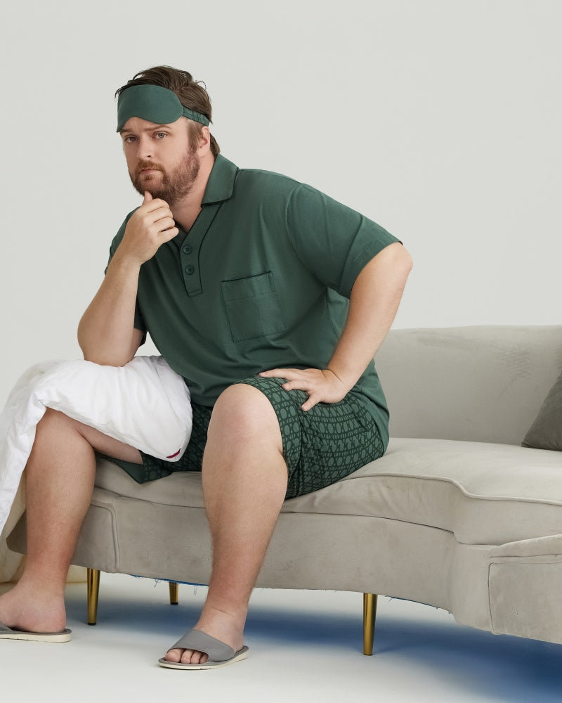 Green Solid Top & Checkered Shorts RC Modal Pajama Set with Collar