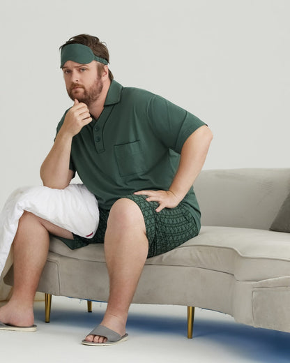 Green Solid Top & Checkered Shorts RC Modal Pajama Set with Collar