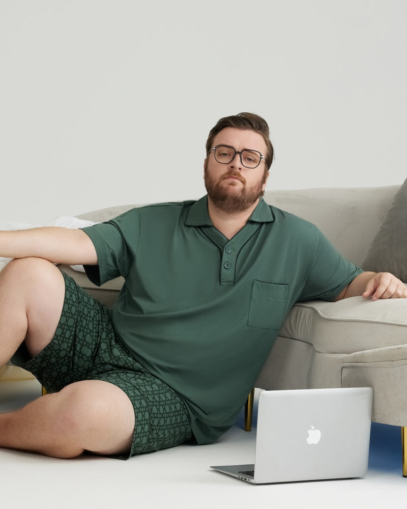 Green Solid Top & Checkered Shorts RC Modal Pajama Set with Collar