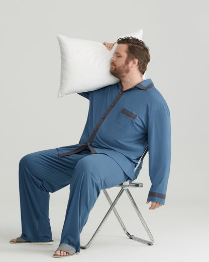 RC Modal Antimicrobial Protection Deep Blue Contrast Trim Long Sleeves Pajamas Set