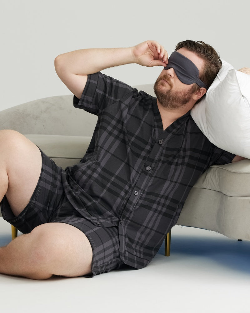 Charcoal Plaid Combed Cotton Short Sleeves Pajamas Set