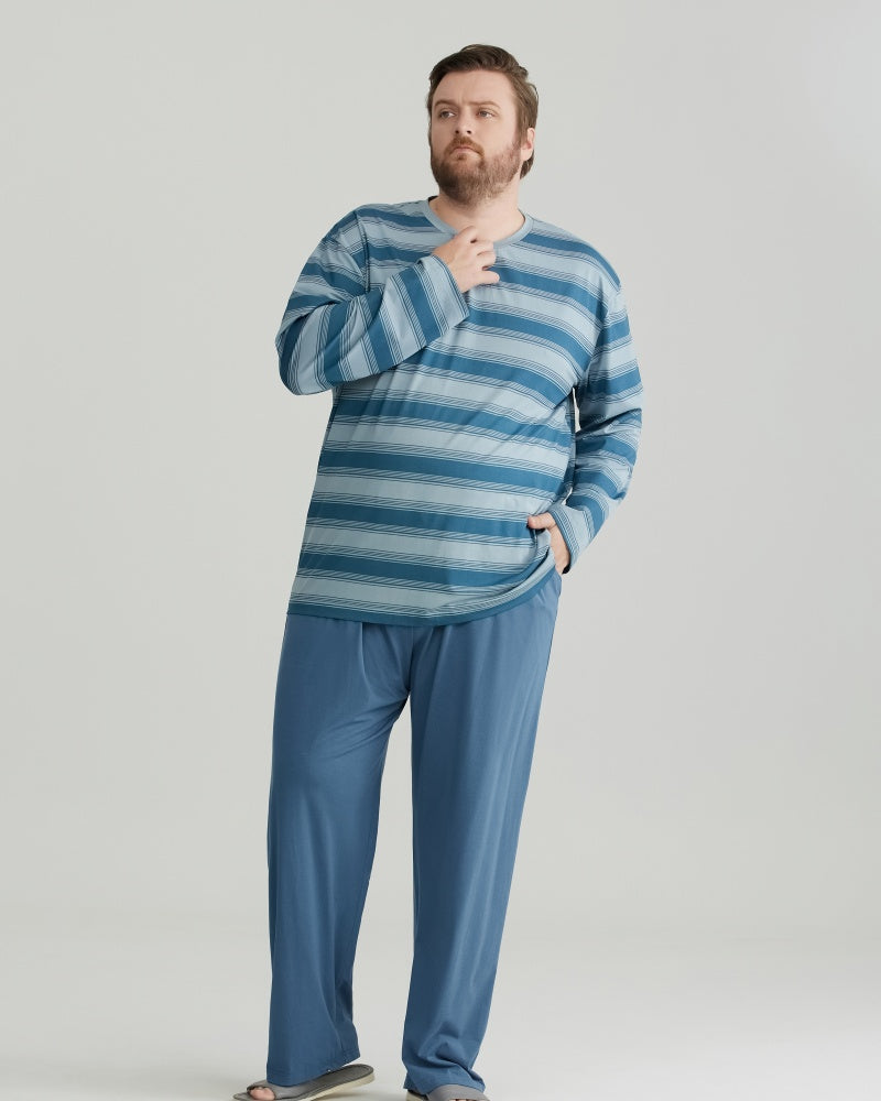Navy Blue Cooling RC Modal Long Sleeves Pajamas Set