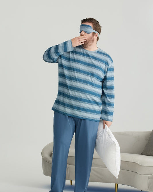 Navy Blue Cooling RC Modal Long Sleeves Pajamas Set