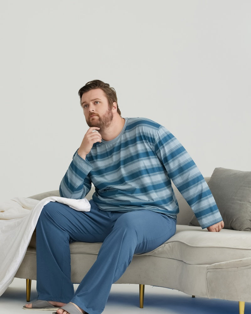 Navy Blue Cooling RC Modal Long Sleeves Pajamas Set