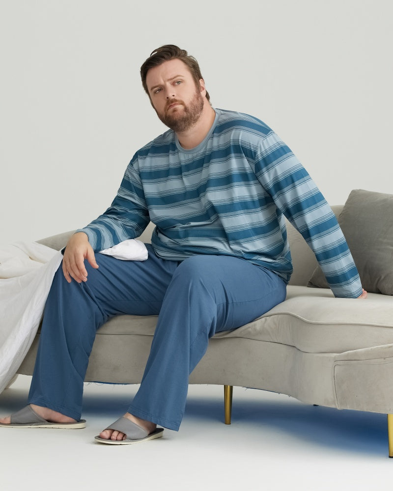 Navy Blue Cooling RC Modal Long Sleeves Pajamas Set