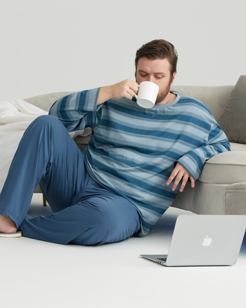 Navy Blue Cooling RC Modal Long Sleeves Pajamas Set