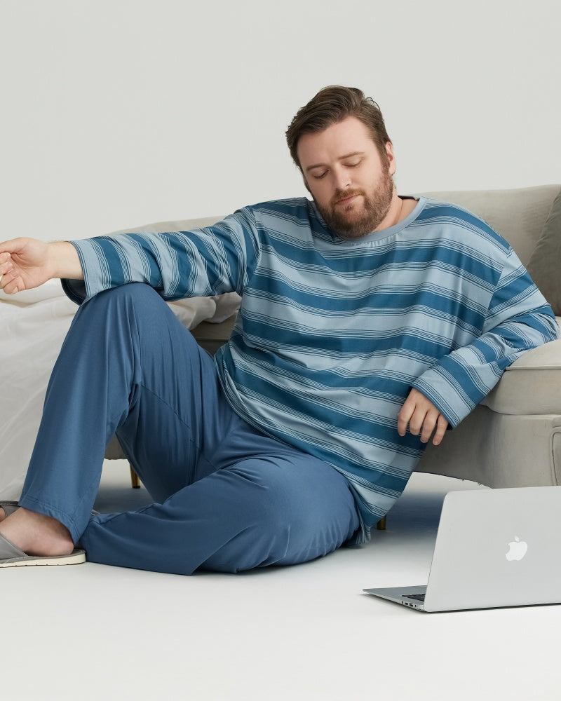 Navy Blue Cooling RC Modal Long Sleeves Pajamas Set