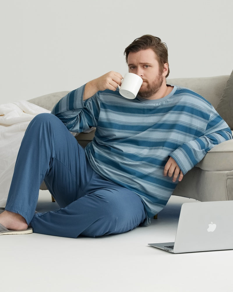 Navy Blue Cooling RC Modal Long Sleeves Pajamas Set